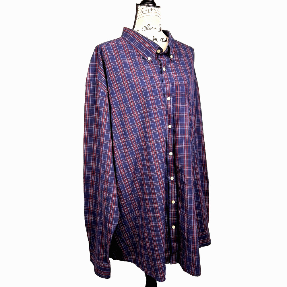 Foundry Plaid Shirt 4XLT Red Blue Long Sleeve Button Down Easy Care Classic Norm